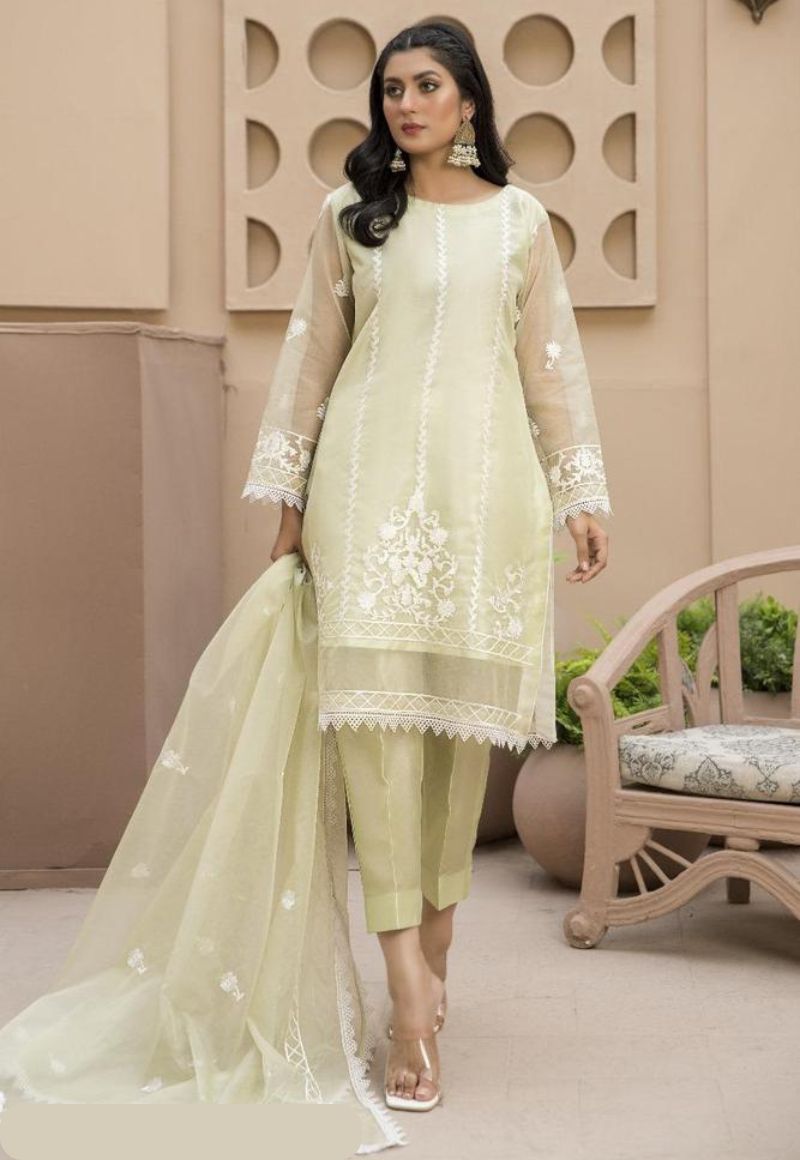 3 Pcs Women's Unstitched Organza Embroidered Suit